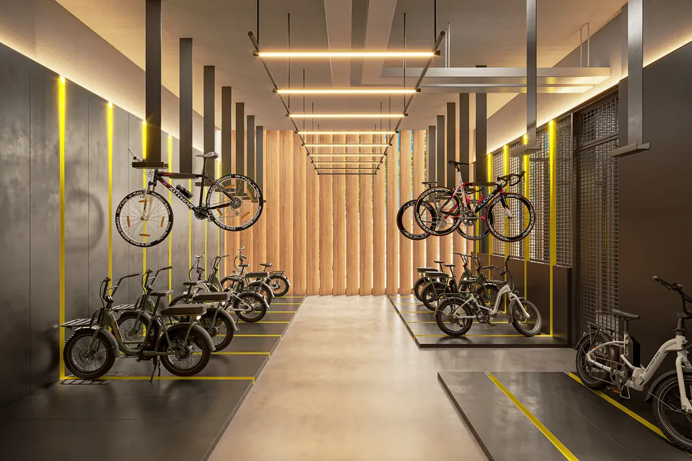 Bike garage do Casa Mariana Loft Residencial com suportes para bicicletas